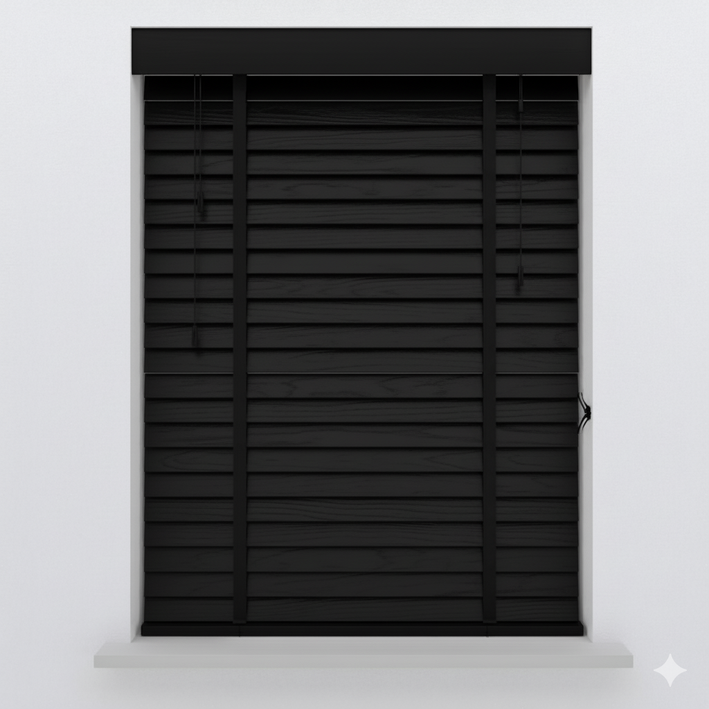 Houten Jaloezie Met Ladderband Zwart – 50mm